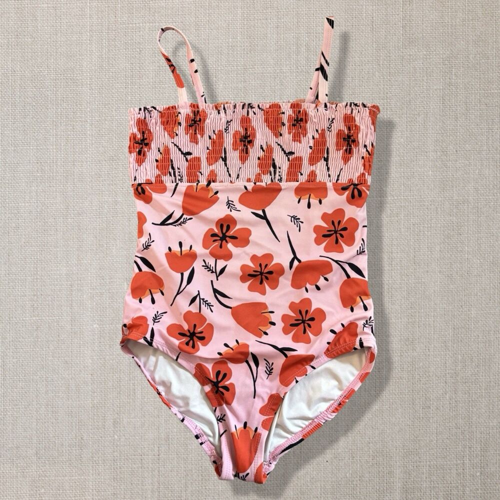 Hanna Andersson Pink Poppy Smocked One Piece Swimsuit Girls Size 10